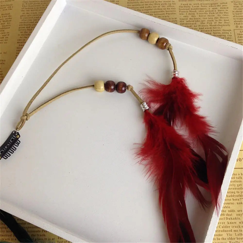 2024 neue Modische Boho Feder Stirnband Perücke Perlen Feder Kopfschmuck Handgemachte Haar Clip Mädchen Haar Zubehör Hohe Qualität
