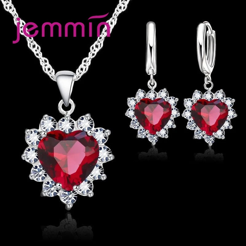 Top Verkauf Hochzeit Engagement Jahrestag Geschenk Schmuck Sets Solide 925 Sterling Silber Herz Anhänger Hoop Ohrringe für Frauen Mädchen