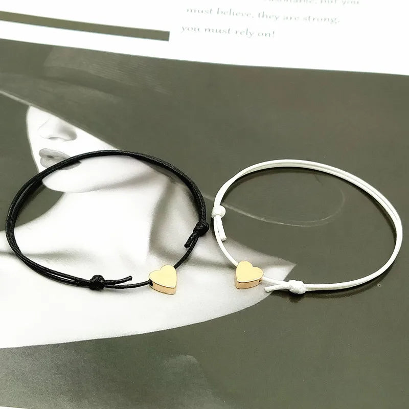 2 stücke goldene silberne Farbe Glück Armband rot schwarz weiß Farbe Seil Armband verstellbare Liebe Herz Paar Armband Großhandel
