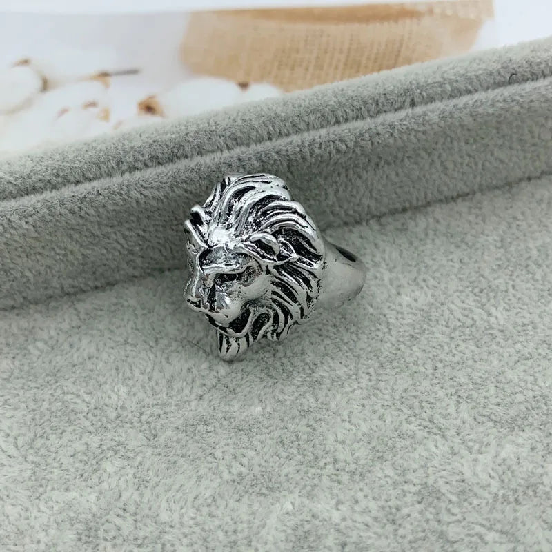 ZRM Vintage Ring Hip Hop Lion Kopf Ringe Für Männer Punk Tier Ringe Für Jungen Unisex Finger Ring Schmuck Geschenk