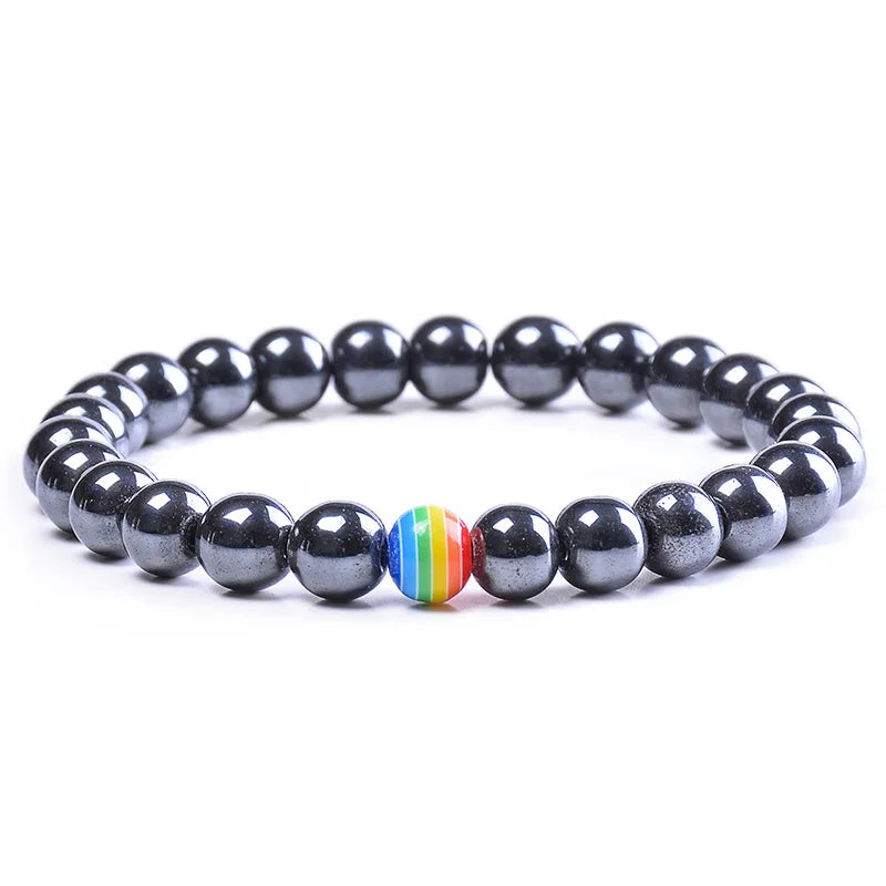 LGBT-Beziehungsarmband Rainbow Pride 8 mm weißes Howlith schwarzes Lavagestein-Armband Natursteinperlen Öldiffusor-Armbänder