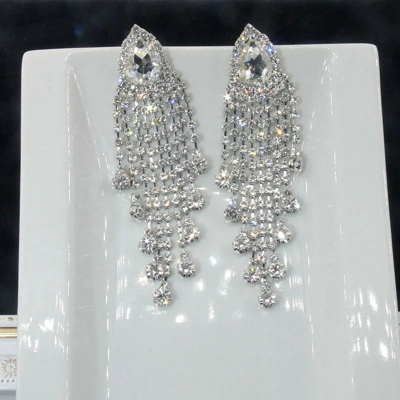 TREAZY Rot Kristall Teardrop Quaste Drop Ohrringe für Frauen Silber Farbe Strass Baumeln Ohrringe Hochzeit Brincos Femme