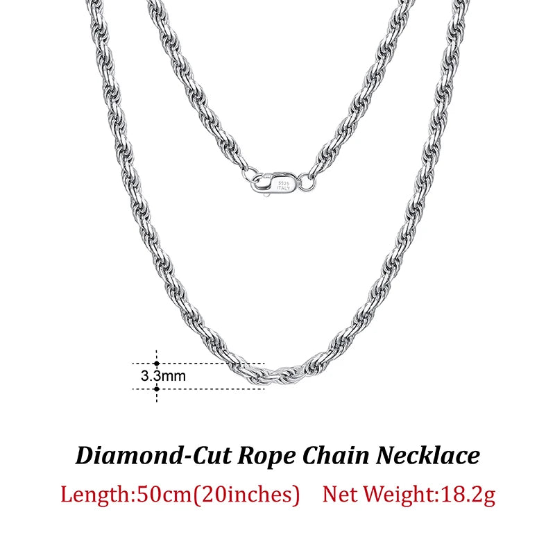 Rinntin Luxus-Halskette aus 925er-Sterlingsilber mit Diamantschliff für Herren und Damen, modischer italienischer Silber-Halskette, Schmuck SC29