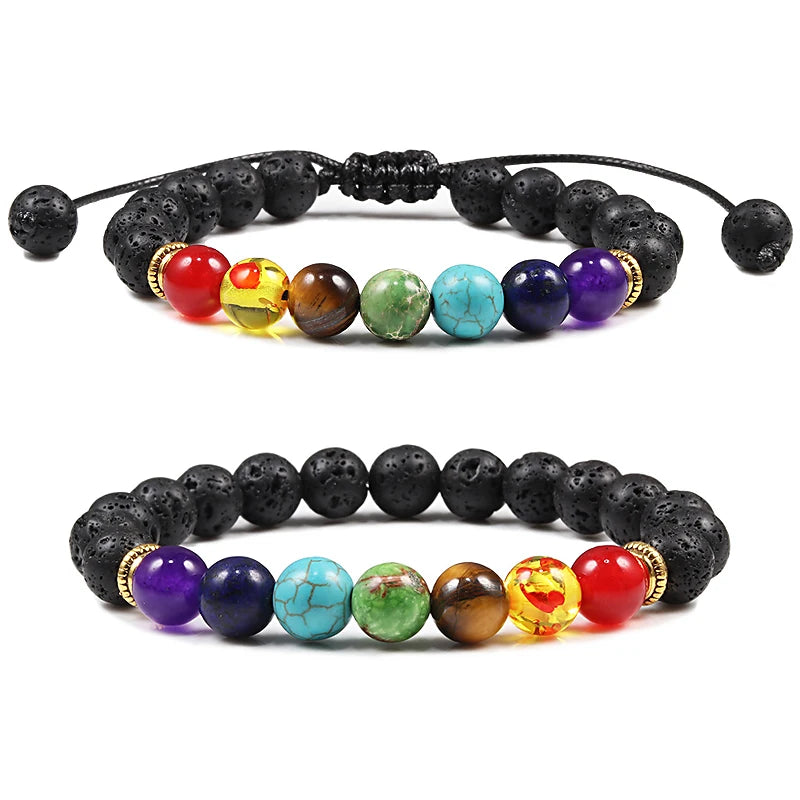 7-Chakra-Perlen, natürliches Lava-Tigerauge-Stein-Armband für Damen und Herren, Heilung, Gleichgewichtstherapie, Armbänder, Schmuck, Gebet, verstellbar