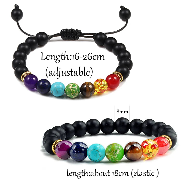 7-Chakra-Perlen, natürliches Lava-Tigerauge-Stein-Armband für Damen und Herren, Heilung, Gleichgewichtstherapie, Armbänder, Schmuck, Gebet, verstellbar