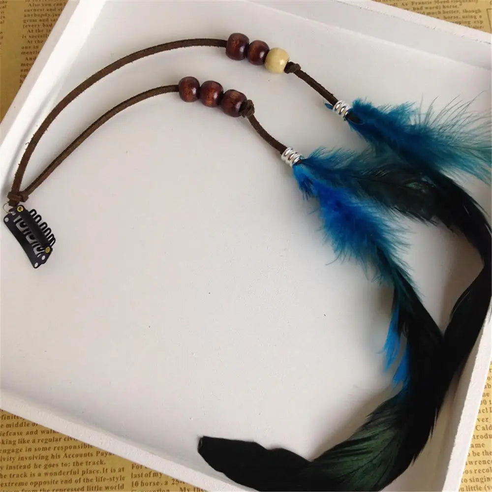 2024 neue Modische Boho Feder Stirnband Perücke Perlen Feder Kopfschmuck Handgemachte Haar Clip Mädchen Haar Zubehör Hohe Qualität