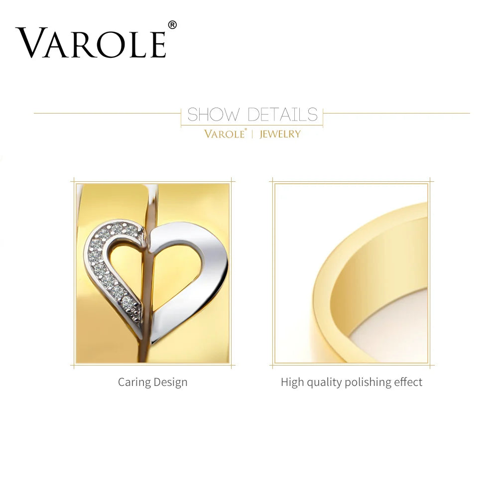VAROLE Minimalistischer Herz-Paarring mit Kristall-Fingerringen für Damen/Herren, modischer Hochzeitsschmuck, Geschenke