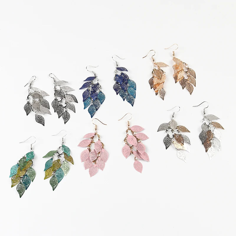 8 jahreszeiten Mode Vintage Tropfen Ohrringe Blatt Bunte Feder Anhänger Quaste Für Frauen Ohrringe Zubehör Schmuck 2022 Trend