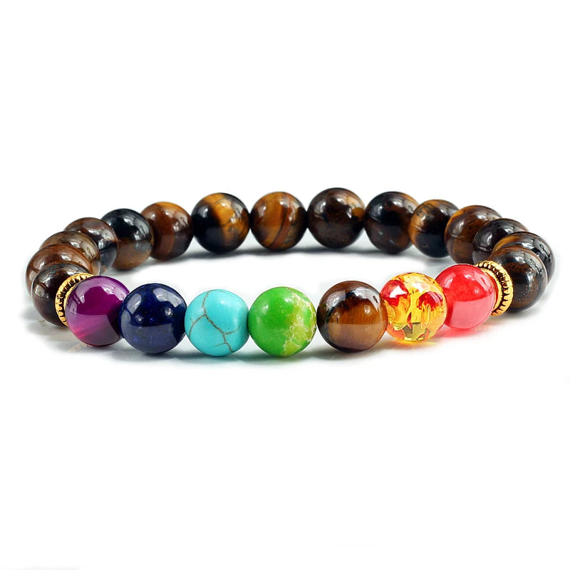 7-Chakra-Perlen, natürliches Lava-Tigerauge-Stein-Armband für Damen und Herren, Heilung, Gleichgewichtstherapie, Armbänder, Schmuck, Gebet, verstellbar