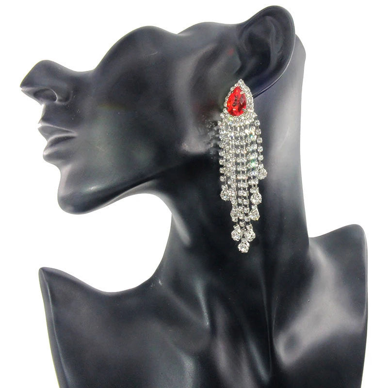 TREAZY Rot Kristall Teardrop Quaste Drop Ohrringe für Frauen Silber Farbe Strass Baumeln Ohrringe Hochzeit Brincos Femme