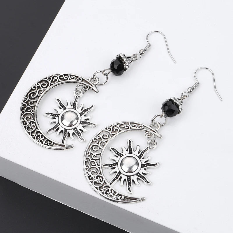 Gothic Dark Style Mond Sonne Pentagramm Ohrring Okkult Halbmond Wicca Hexe Baumeln Ohrringe Für Frauen Männer Handgemachte Goth Schmuck Geschenk