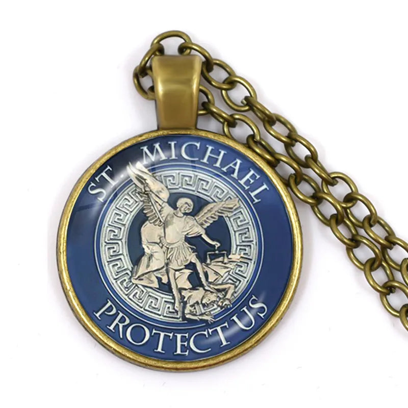 1 Stück 25 mm Glas-Cabochon-Halskette Erzengel St. Michael Protect Me Saint Shield Schutz Charm Russischer Orhodoxer Anhänger Schmuck