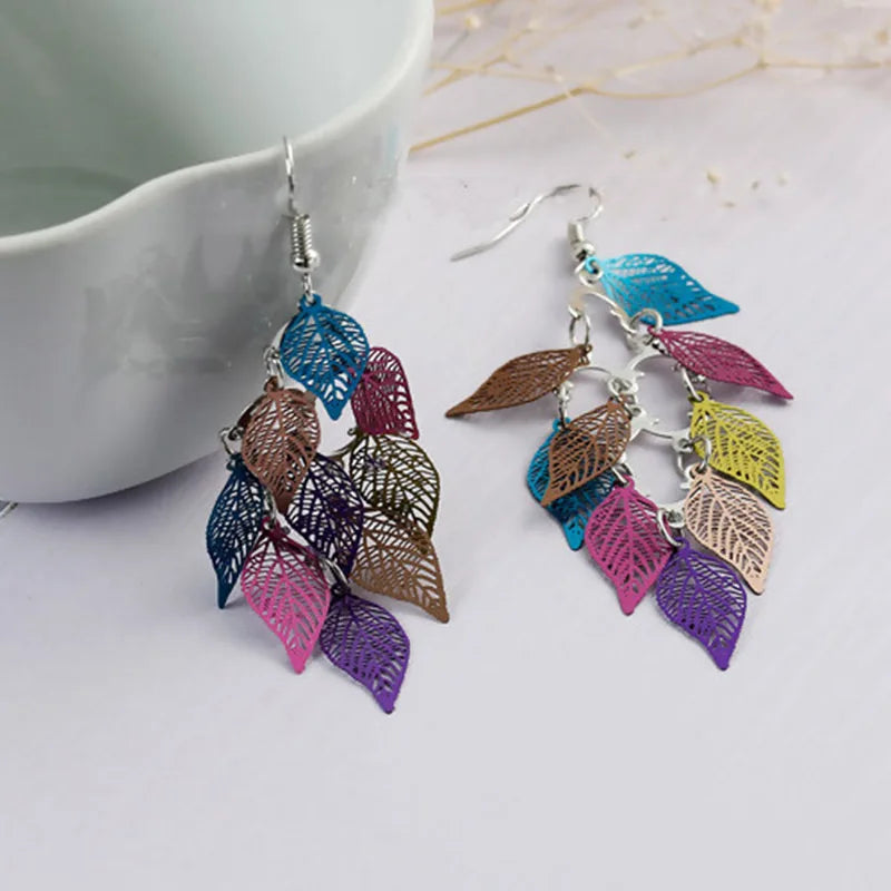 8 jahreszeiten Mode Vintage Tropfen Ohrringe Blatt Bunte Feder Anhänger Quaste Für Frauen Ohrringe Zubehör Schmuck 2022 Trend