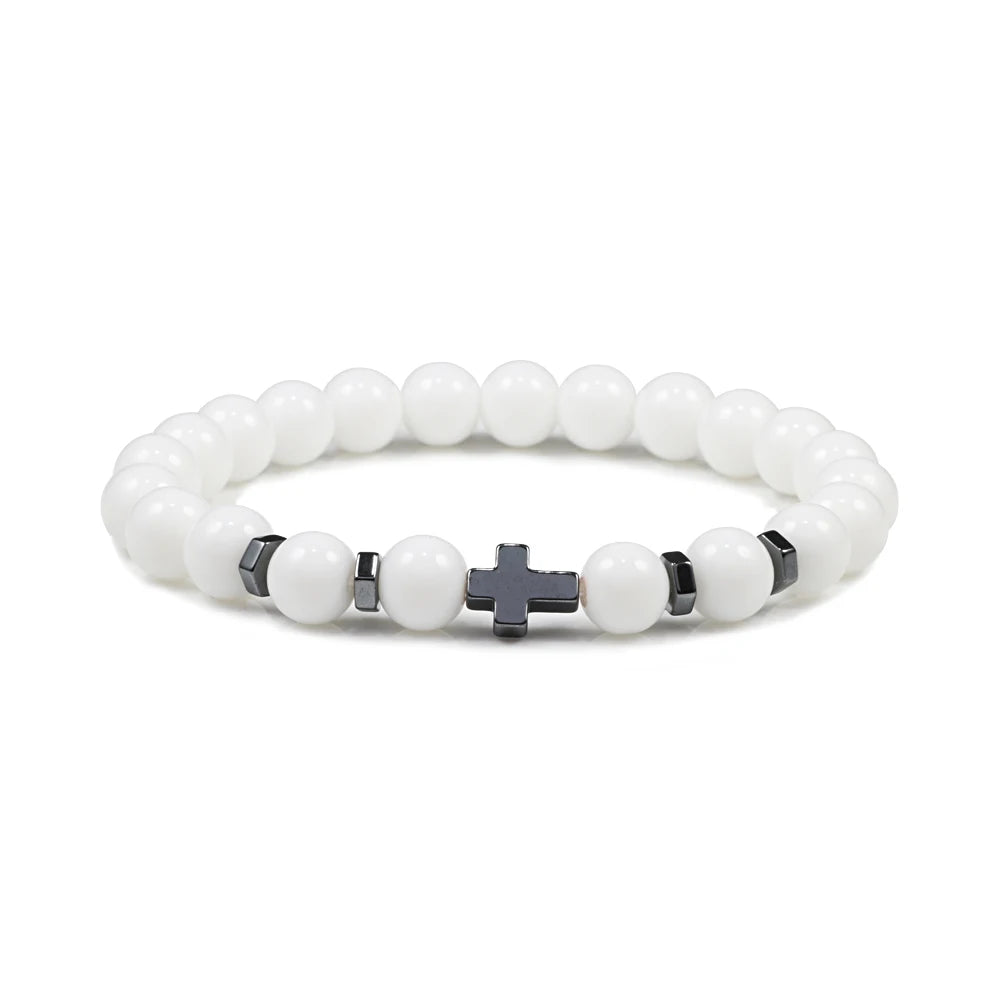 Dropshipping Heißer Männer Natürliche Lava Stein Perlen Armbänder Hämatit Kreuz Rosenkranz Meditation Gebet Jesus Armband Frauen Yoga Schmuck