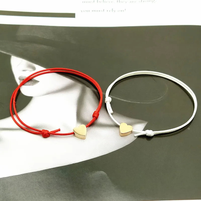 2 stücke goldene silberne Farbe Glück Armband rot schwarz weiß Farbe Seil Armband verstellbare Liebe Herz Paar Armband Großhandel