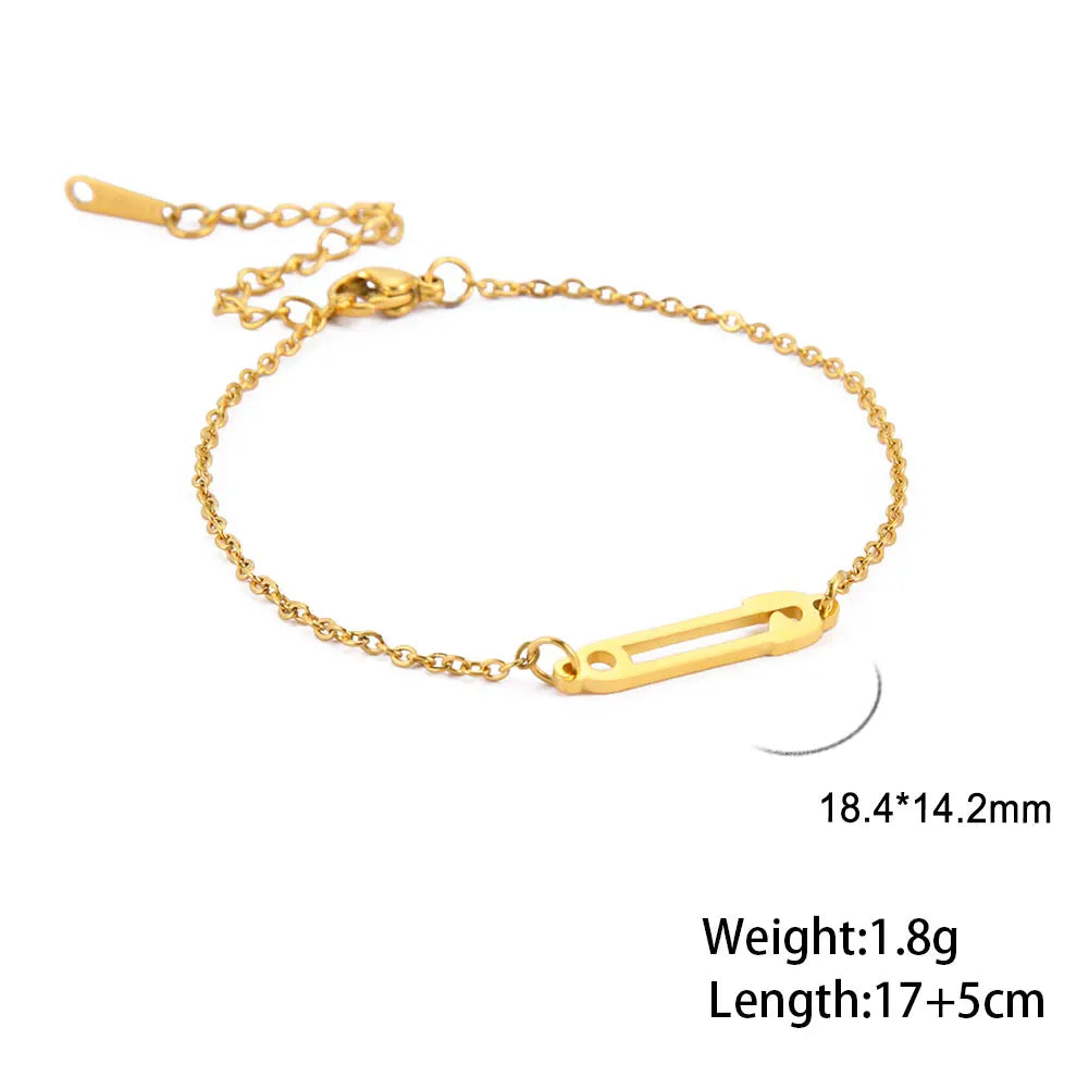 Unift Edelstahl-Pin-Armband für Damen, goldfarben, Büroklammer, Sicherheitsnadel, Gliederkette, trendiges, minimalistisches Schmuckzubehör