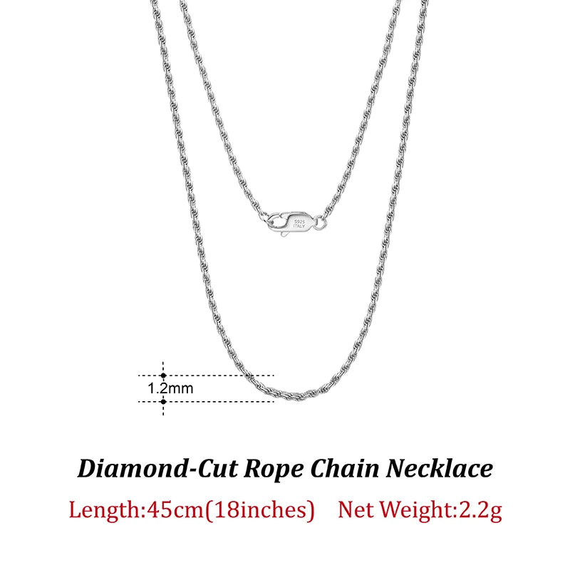 Rinntin Luxus-Halskette aus 925er-Sterlingsilber mit Diamantschliff für Herren und Damen, modischer italienischer Silber-Halskette, Schmuck SC29