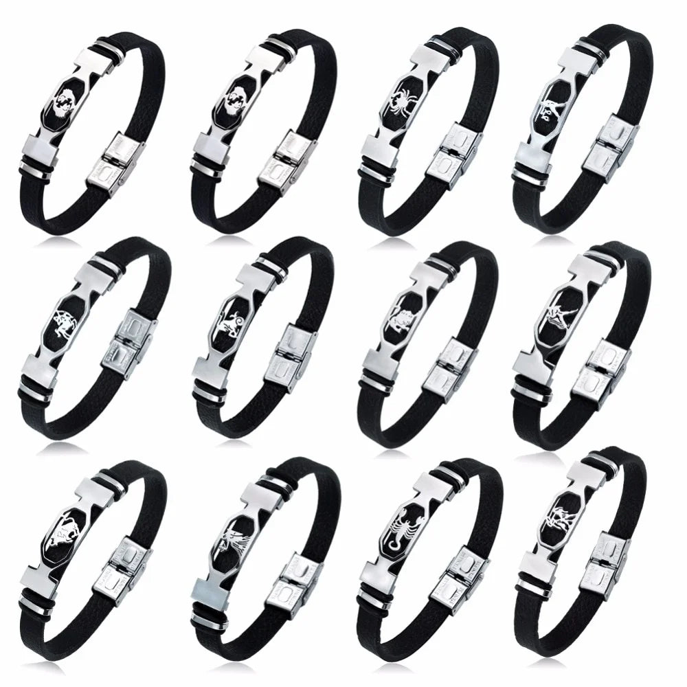 12-Sternbild-Edelstahlarmband für Herren und Damen, Sternzeichen-Armband, schwarz