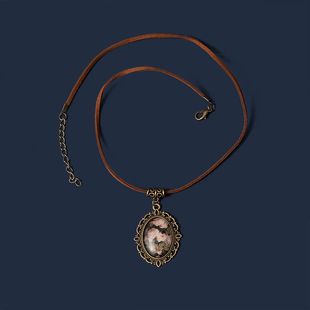 Vintange Weiß Rose Blumen zeit gem Anhänger Halskette Leder Seil Kette Halskette Frauen Modeschmuck SX-25