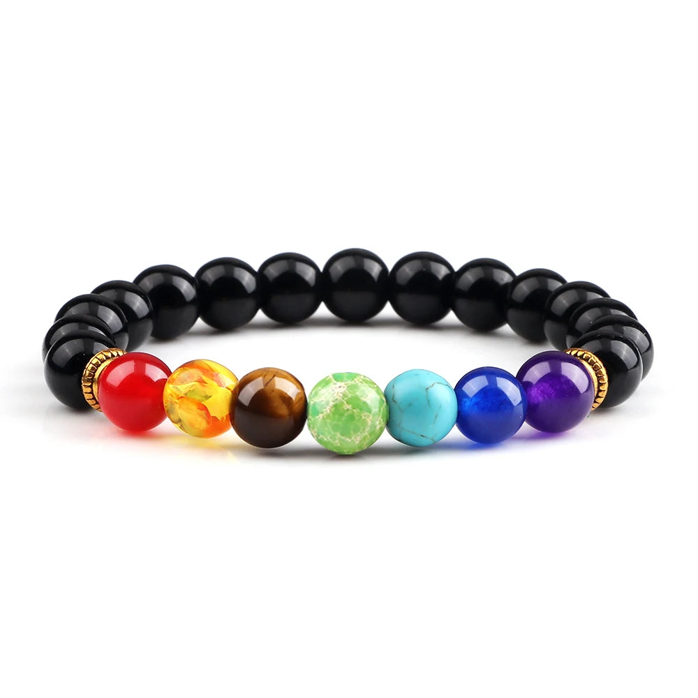 2 Stücke Naturstein 7 Chakra Heilung Perlen Einstellbare Geflochtene Armbänder Männer 8mm Lava Stretch-armband Frauen Reiki Buddha Schmuck