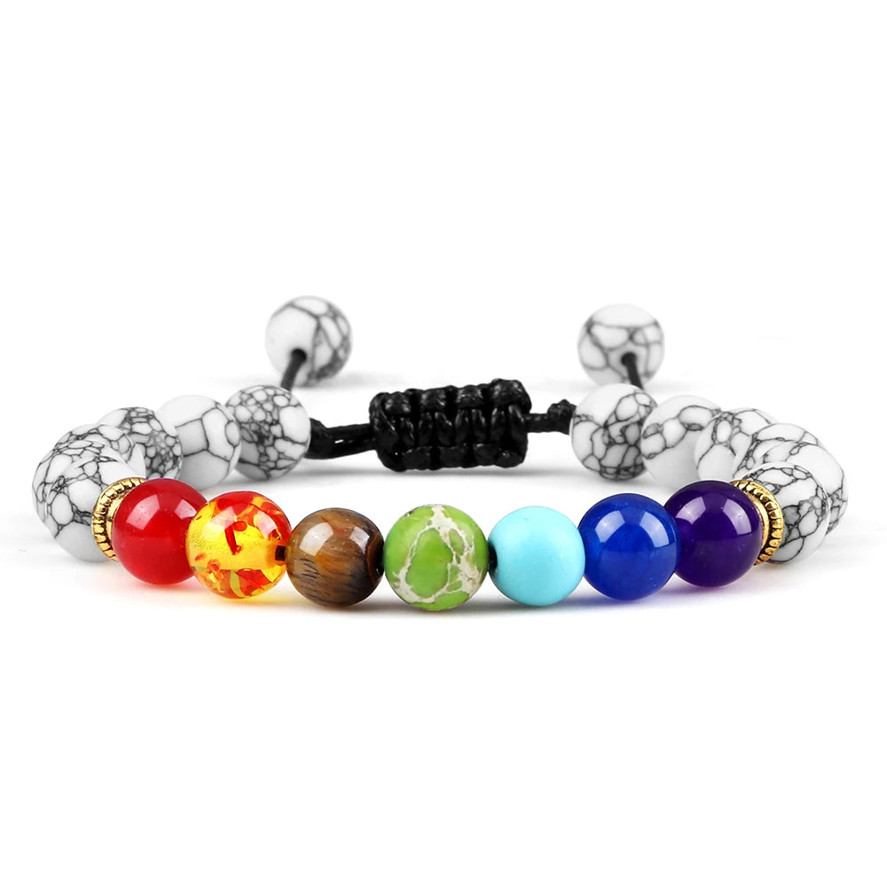 2 Stücke Naturstein 7 Chakra Heilung Perlen Einstellbare Geflochtene Armbänder Männer 8mm Lava Stretch-armband Frauen Reiki Buddha Schmuck