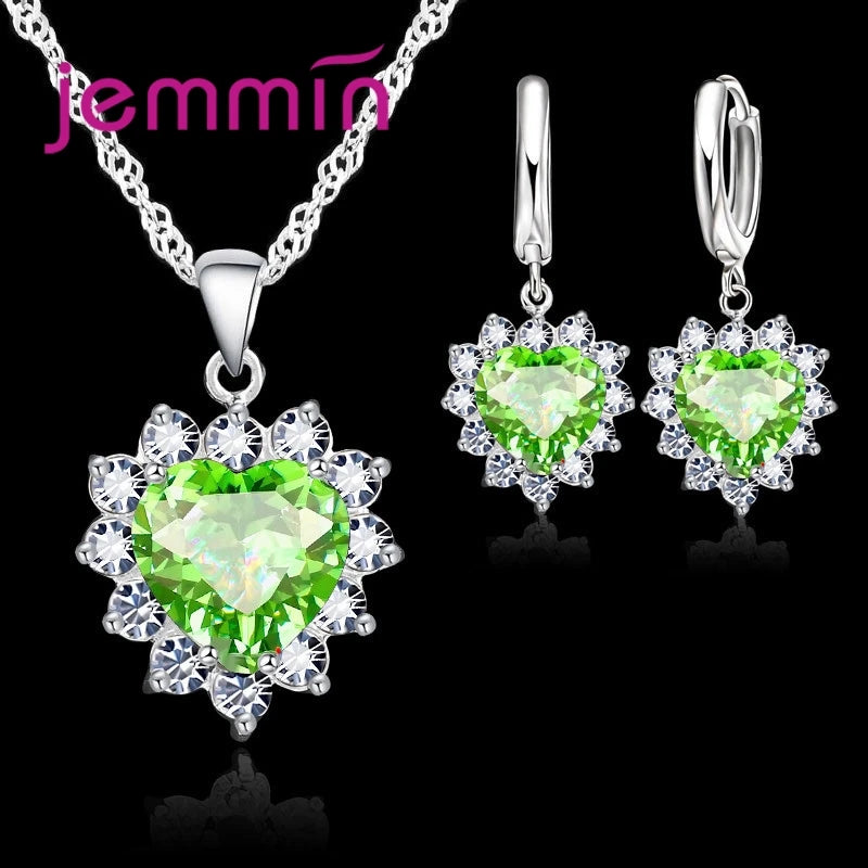 Top Verkauf Hochzeit Engagement Jahrestag Geschenk Schmuck Sets Solide 925 Sterling Silber Herz Anhänger Hoop Ohrringe für Frauen Mädchen