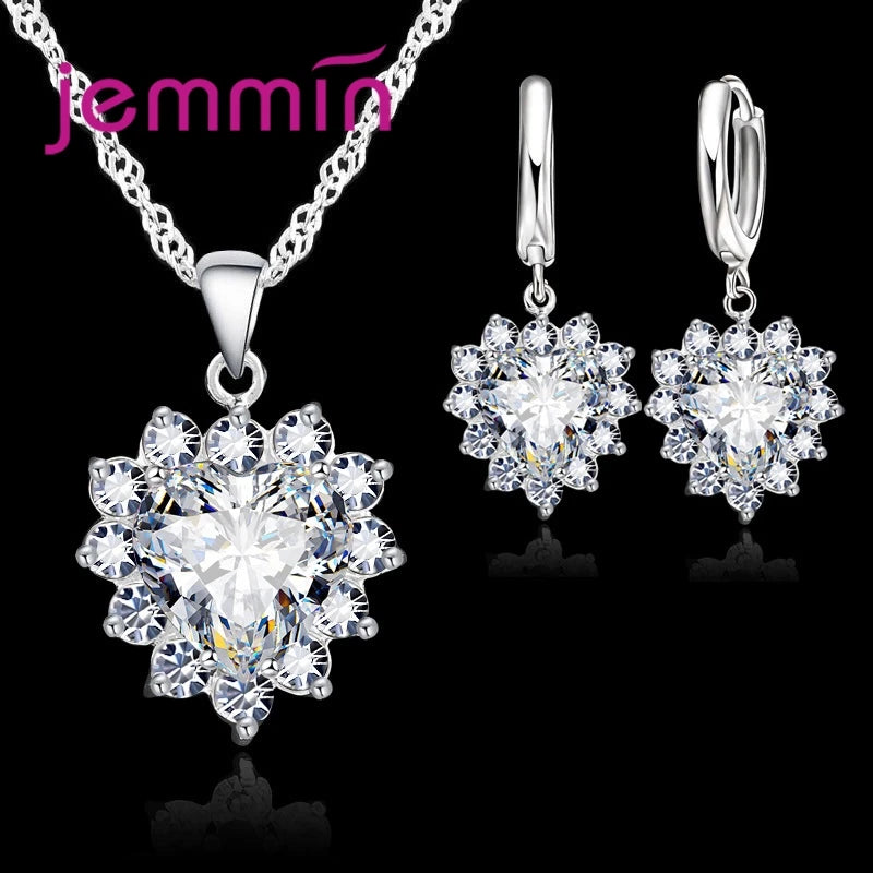 Top Verkauf Hochzeit Engagement Jahrestag Geschenk Schmuck Sets Solide 925 Sterling Silber Herz Anhänger Hoop Ohrringe für Frauen Mädchen