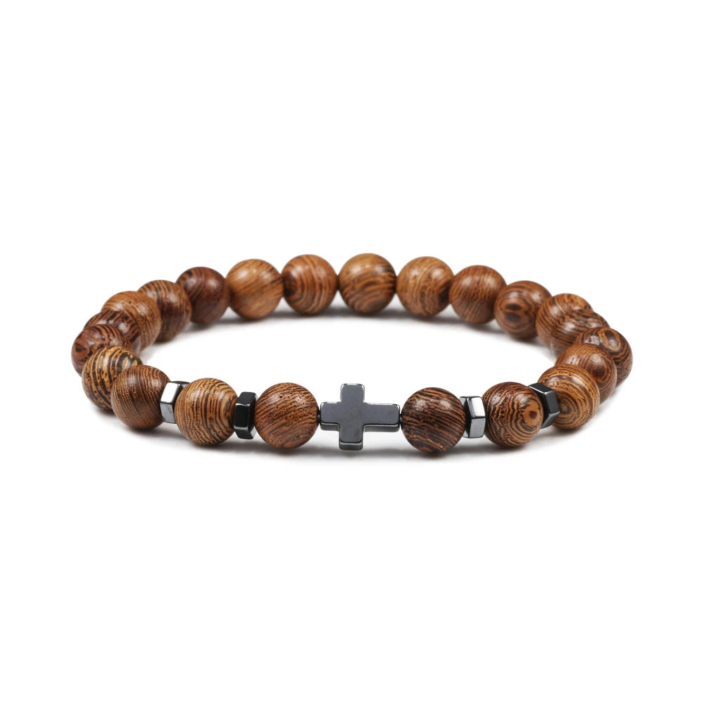Dropshipping Heißer Männer Natürliche Lava Stein Perlen Armbänder Hämatit Kreuz Rosenkranz Meditation Gebet Jesus Armband Frauen Yoga Schmuck