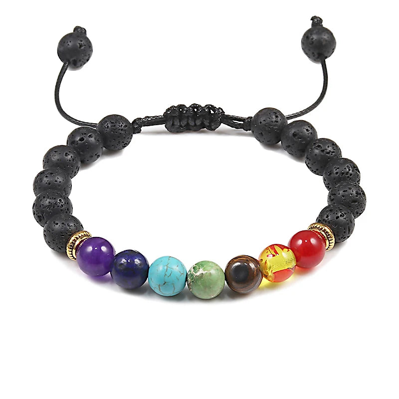7-Chakra-Perlen, natürliches Lava-Tigerauge-Stein-Armband für Damen und Herren, Heilung, Gleichgewichtstherapie, Armbänder, Schmuck, Gebet, verstellbar