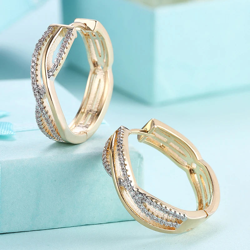 925 Silber 24 mm 18 Karat Gold Twist Creolen für Damen Mode Hochzeit Schmuck