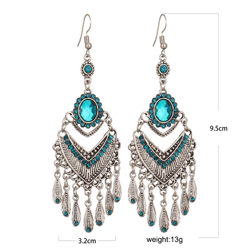 Vintage Mehrfarbige Kristall Strass Böhmische Ohrringe Für Frauen Ethnische Gypsy Geometrische Quaste Layered Boho Statement Ohrringe