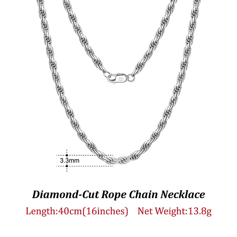 Rinntin Luxus-Halskette aus 925er-Sterlingsilber mit Diamantschliff für Herren und Damen, modischer italienischer Silber-Halskette, Schmuck SC29
