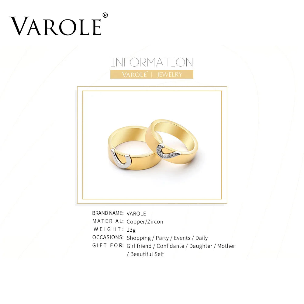 VAROLE Minimalistischer Herz-Paarring mit Kristall-Fingerringen für Damen/Herren, modischer Hochzeitsschmuck, Geschenke
