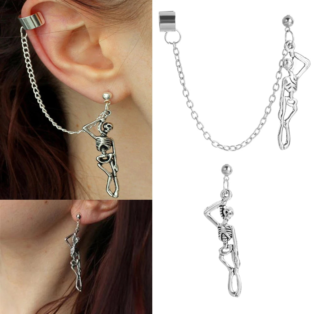 Männer Retro schwarze Quaste Kette lange Ohrringe Punk Ohrringe HipHop Niet Ohrringe für Frauen Gothic Party Schmuck Pen dientes