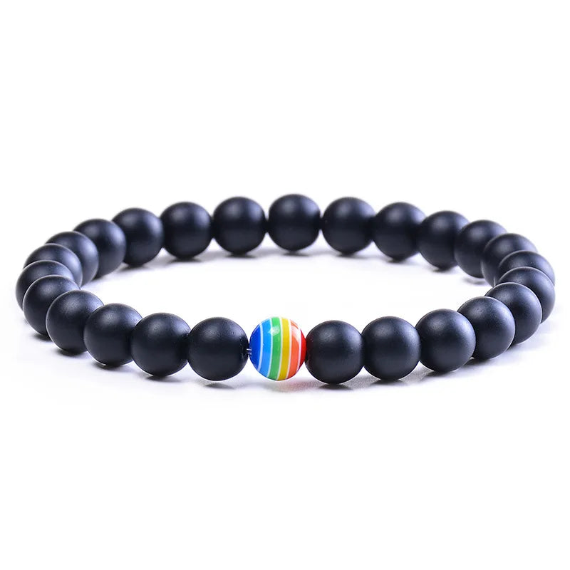 LGBT-Beziehungsarmband Rainbow Pride 8 mm weißes Howlith schwarzes Lavagestein-Armband Natursteinperlen Öldiffusor-Armbänder