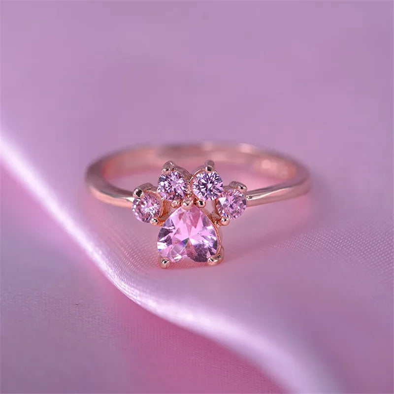 Nette Cartoon Katze Pfote Kristall Engagement Design Heißer Verkauf Ringe Für Frauen Rosa Zirkon Kubische Elegante Ringe Weibliche Hochzeit schmuck