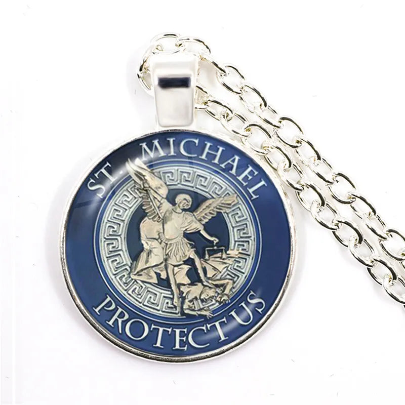 1 Stück 25 mm Glas-Cabochon-Halskette Erzengel St. Michael Protect Me Saint Shield Schutz Charm Russischer Orhodoxer Anhänger Schmuck