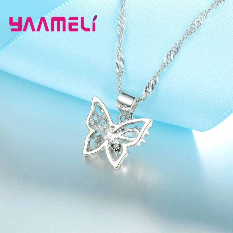 Neue Mode YAAMELI Schmuck Sets Glänzende Klare Österreichischen Kristall Intarsien Schmetterling Hochzeit Anhänger Halskette Ohrringe
