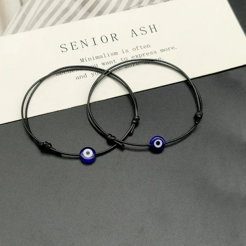 2 stücke Einstellbare Glück Schwarz Rot String Armbänder Flache Blaue Bösen blick Woven Männer Glück Armband Frauen Femme Neue Mode Schmuck