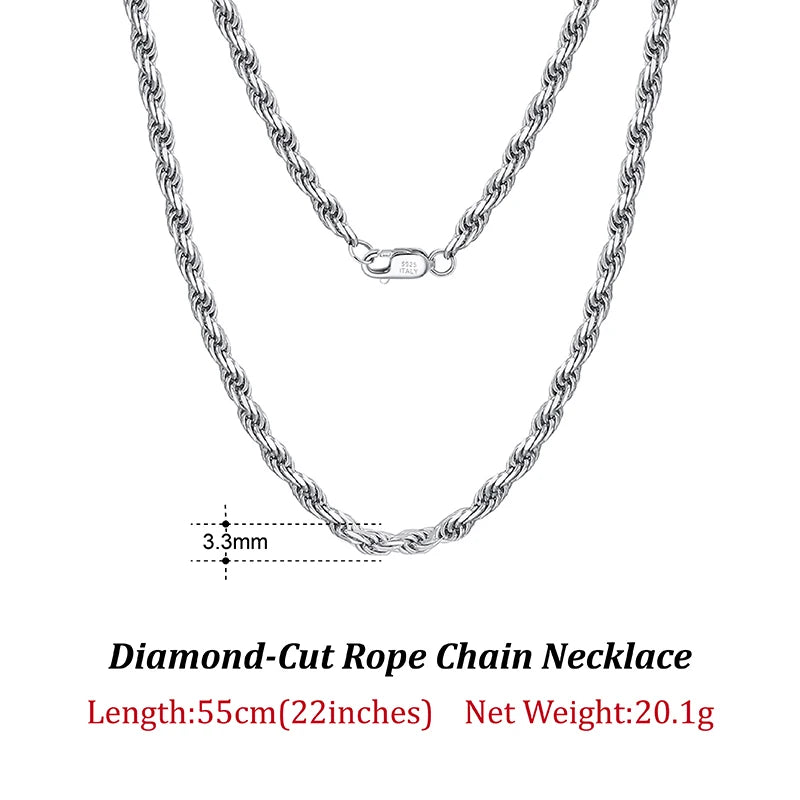 Rinntin Luxus-Halskette aus 925er-Sterlingsilber mit Diamantschliff für Herren und Damen, modischer italienischer Silber-Halskette, Schmuck SC29
