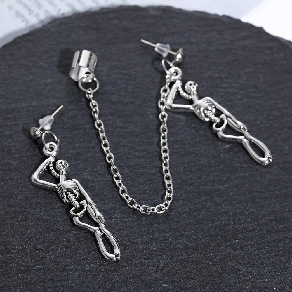 Männer Retro schwarze Quaste Kette lange Ohrringe Punk Ohrringe HipHop Niet Ohrringe für Frauen Gothic Party Schmuck Pen dientes
