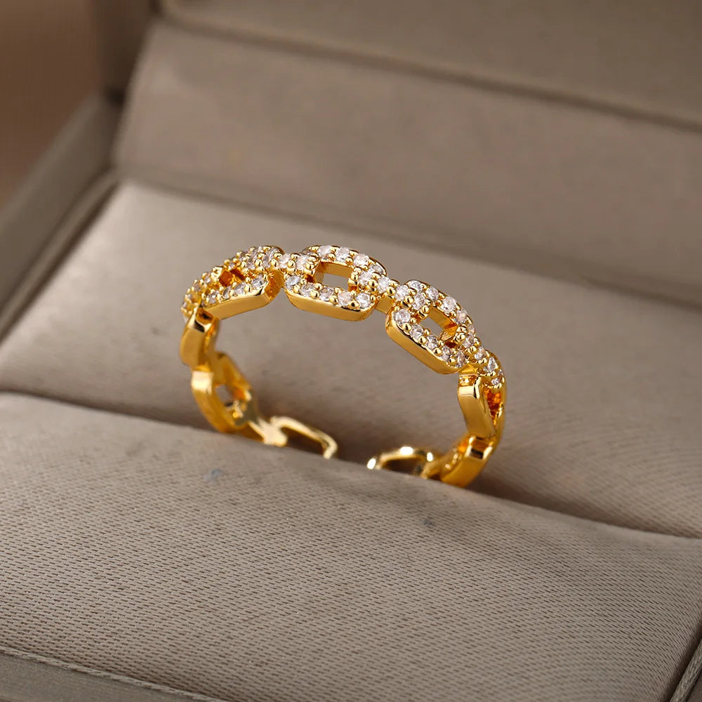 Klassische Zirkon Twist Kette Ringe Für Frauen Edelstahl Elegante Paar Ring Hochzeit Schmuck Geschenk Bijoux Femme Kostenloser Versand