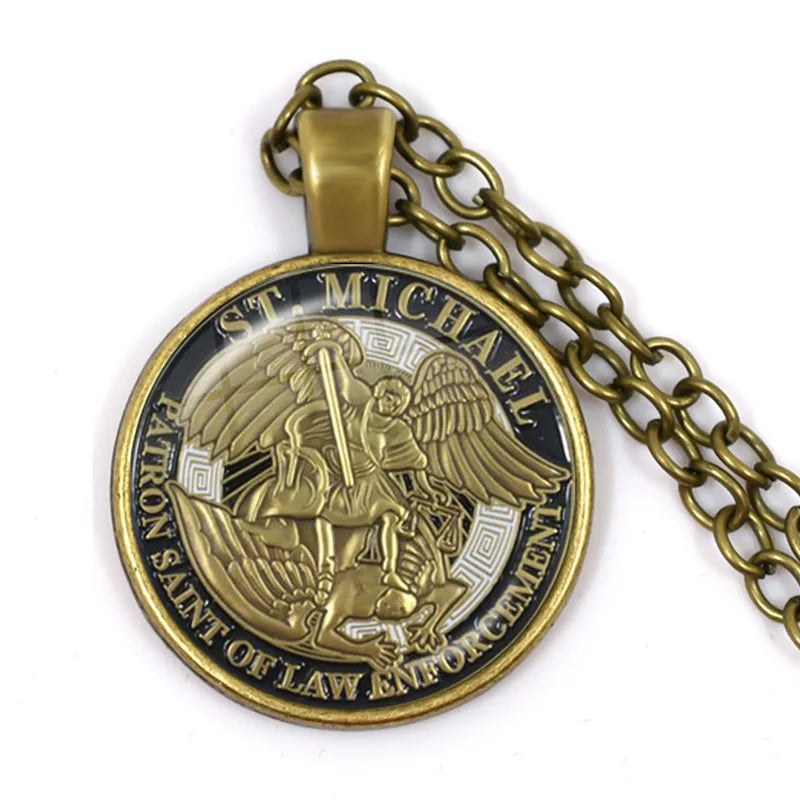 1 Stück 25 mm Glas-Cabochon-Halskette Erzengel St. Michael Protect Me Saint Shield Schutz Charm Russischer Orhodoxer Anhänger Schmuck