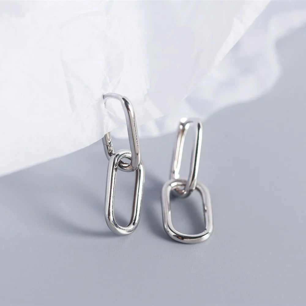 Authentische geometrische ovale Creolen aus 925er-Sterlingsilber für Damen, einfache abnehmbare Ohrringe im Metallstil für Damen E-073