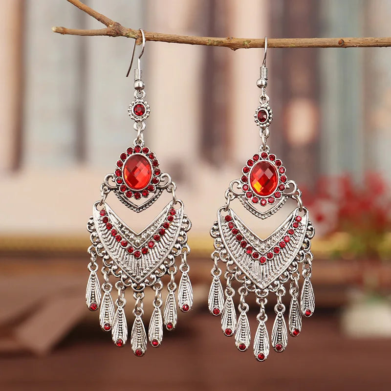 Vintage Mehrfarbige Kristall Strass Böhmische Ohrringe Für Frauen Ethnische Gypsy Geometrische Quaste Layered Boho Statement Ohrringe