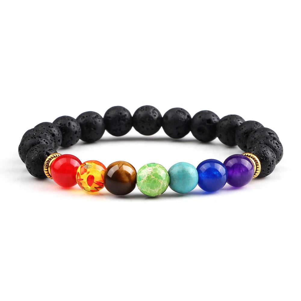 2 Stücke Naturstein 7 Chakra Heilung Perlen Einstellbare Geflochtene Armbänder Männer 8mm Lava Stretch-armband Frauen Reiki Buddha Schmuck