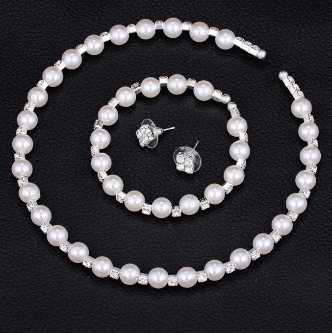 Hochzeit Braut Schmuck Set String von Perlen Prom Silber Farbe Kristall Armband Halskette Ohrringe für Frauen schmuck sets