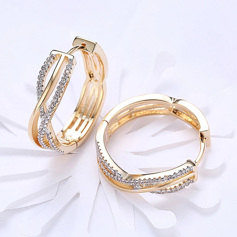 925 Silber 24 mm 18 Karat Gold Twist Creolen für Damen Mode Hochzeit Schmuck