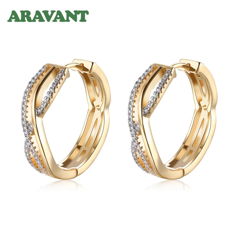 925 Silber 24 mm 18 Karat Gold Twist Creolen für Damen Mode Hochzeit Schmuck