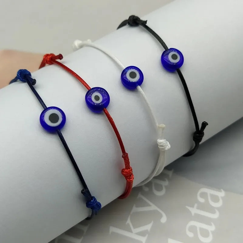 2 stücke Einstellbare Glück Schwarz Rot String Armbänder Flache Blaue Bösen blick Woven Männer Glück Armband Frauen Femme Neue Mode Schmuck